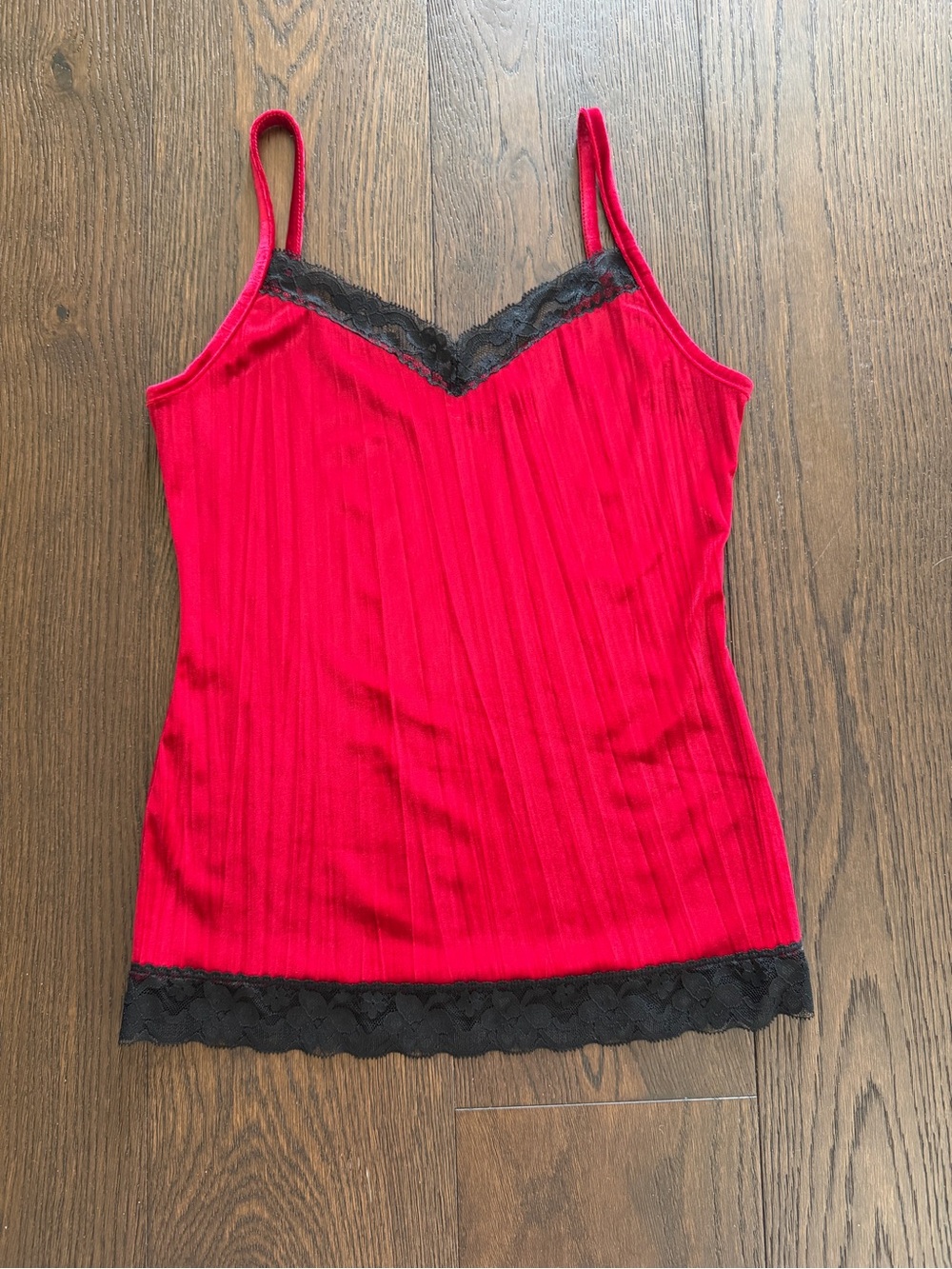 No Boundaries Red Cami with Black Lace Trim